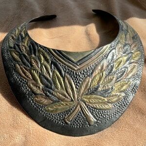 Vintage metal choker collar bib necklace drape statement necklace bronze
